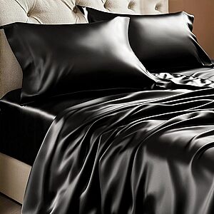 Prime: 4-pc BEDELITE Satin Sheet Set w/ Deep Pocket Fitted Sheet (Queen, Black) $10.49 + Free S&H