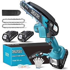 6" Seesii Mini Cordless Electric Hand Chainsaw w/ 2x 21V Batteries