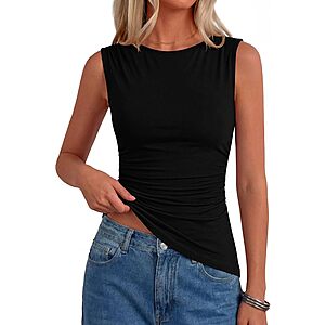 PRETTYGARDEN Women's Boat Neck Ruched Sleeveless Tank Top (Various)