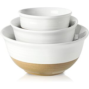 3-Pc HASENSE Ceramic Mixing Bowl Set(20-Oz, 1-Qt, 2.1-Qt) $18 + Free S&H