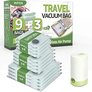 12-Pk Wfiia Vacuum Seal Storage Bags w/ Rechargeable Air Pump (3 Sizes)