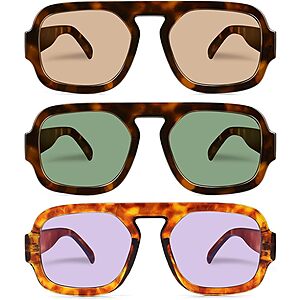 3-pk YMRFW Men's or Women's Retro Square Aviator Sunglasses (various)