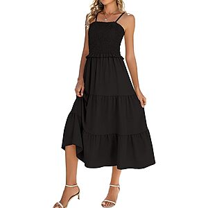 Younrui Women's Smocked Tiered Maxi Dress (6 Colors, Size S-XL )