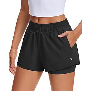 Stelle Women's 2-in-1 Running Shorts w/ Zipper Pockets from