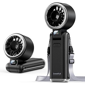 SWEETFULL 5000mAh Portable Handheld Turbo Fan w/ 5 Speeds & Digital Display (black)