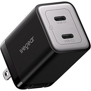 2-Port wedgear 45W USB-C GaN Fast Charger w/ Foldable Plug