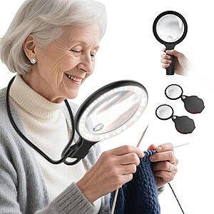 5.5" Lightswim 5X Hands-Free Magnifying Glass w/ 2-Pk 10X Pocket Magnifiers