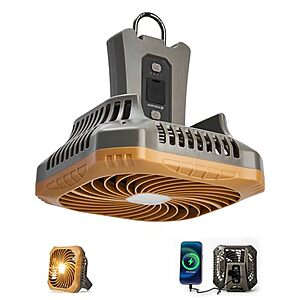 Odoland Portable Camping Fan & LED Lantern w/ 6000mAh Rechargeable Battery (Brown)