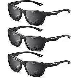 3-pk KALIYADI Men's or Women's UV400 Polarized Rectangular Sunglasses (various)