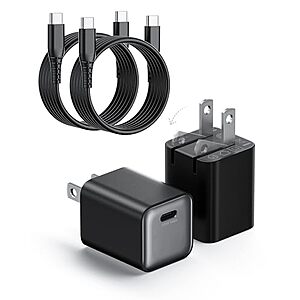 2-Pk Wegear 30W USB-C GaN III Wall Charger Block & Cable (2 Colors)