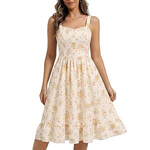 Belle Poque Women's Floral Midi V-Neck Sundress w/ Pockets (Various) from