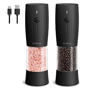 Ultrean USB-C Rechargeable Electric Salt & Pepper Grinder Set (Black)