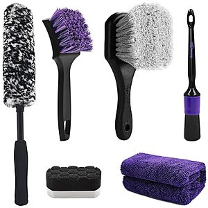 6-Pc YeewayVeh Car Wheel & Tire Detailing Brush Kit (Purple)