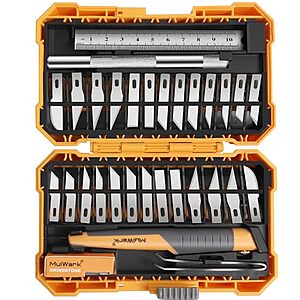 32-Pc MulWark Precision Hobby Knife Set w/ Sharpening Stone & Steel Ruler