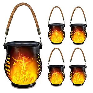 4-Pk YIQU Outdoor Solar Flickering Flame Hanging Lanterns