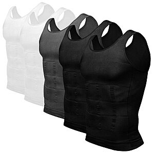 5-Pk Odoland Men's Compression Sleeveless Body Shapewear Tank Top
