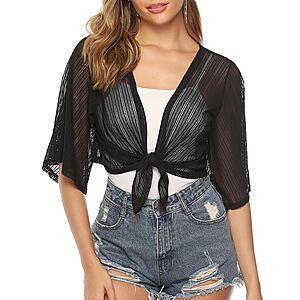 iClosam Women's Tie Front Short Sleeve Chiffon Bolero Shrug Cardigan