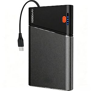 Aaoyun 10000mAh 22.5W PD Portable Power Bank w/ Built-In USB-C Cable