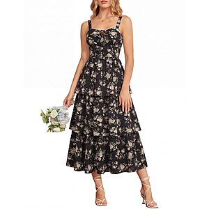Scarlet Darkness Women's Floral Corset Maxi Dress w/ Tiered Hem (Various)
