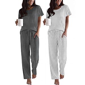 2-Pk Ekouaer Women's Short Sleeve Pajama Set (Various)