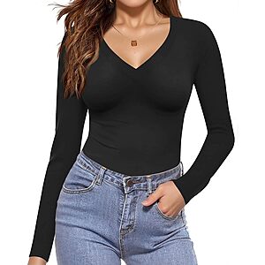 Ekouaer Women's Long Sleeve V-Neck Slim Fit Thermal Undershirt (Various)