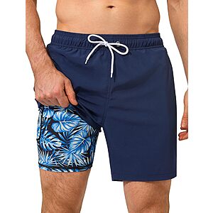 7" SILKWORLD Men's Swim Trunks w/ Compression Liner (Various)
