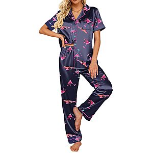 2-Pc Ekouaer Women's Satin Short Sleeve Pajama Set (Various)