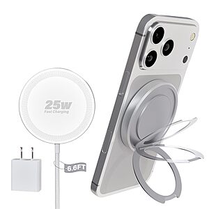 25W WayLite Magnetic Wireless iPhone Charger w/ Kickstand & 6.6' USB-C Cable