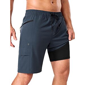 SILKWORLD Men’s 9" Quick Dry Swim Trunks w/ Zipper Pockets (Various)