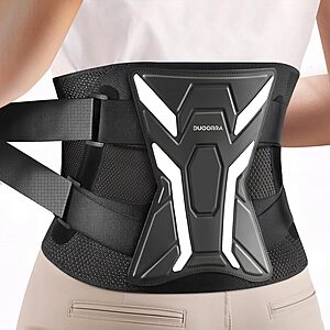 Duoorra Lower Back Brace w/ Ergonomic Curve Support Stays (Black)
