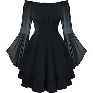 Scarlet Darkness Off-Shoulder Bell Sleeve Ruffled Corset Mini Dress (Various)
