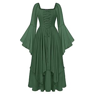 Scarlet Darkness Women's Bell Sleeve Square Neck Renaissance Maxi Dress (Various)