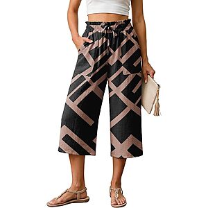 Lepunuo Women's Hi Waisted Wide Leg Capri Pants (various)
