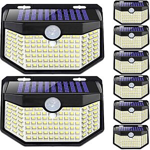 8-Pk HMCITY 120-LED Solar Outdoor Wall Lights w/ Motion Sensor (Black, Daylight) $21.50 + Free S&H
