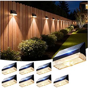 8-Pk VOLISUN Dusk-to-Dawn Solar Fence Lights