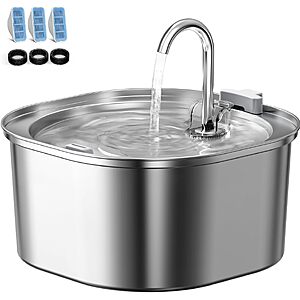 Prime Members: 3.2L PEKTACO Stainless Steel Cat Water Fountain w/ Triple Filtration $17.10 + Free S&H