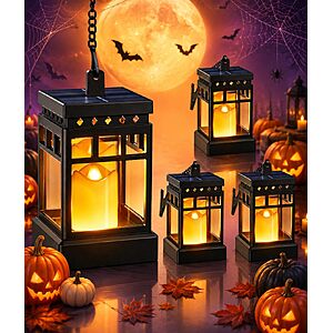 Prime Members: 4-Pk Kooper Halloween Solar Hanging Lanterns w/ Flickering Candle $14.55 + Free S&H
