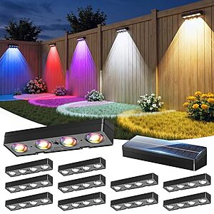 12-Pk JOFIOS IP65 Solar Fence Lights w/ RGB & Warm/Cool White Modes $22.55 + Free S&H