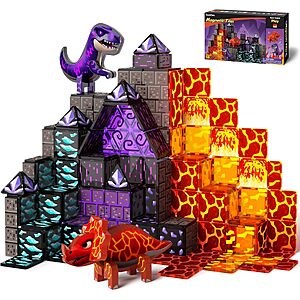 40-Pc GobiDex Lava & Cave Dinosaur Magnetic Tiles Building Set