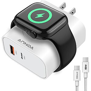 VONUV 3-in-1 20W Charger w/ USB-C / USB-A Port & Wireless Adapter for Apple Watch