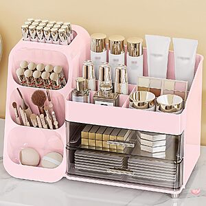 Prime Members: Anylady 13.5" x 6.9" Countertop Makeup Organizer (Pink or White) $17 + Free S&H