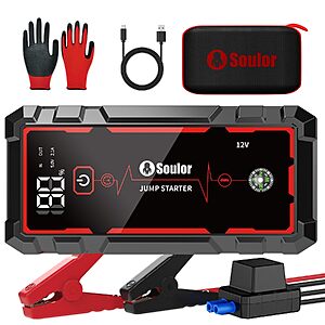 5000A Soulor Portable Car Jump Starter w/ 9-in-1 Functions & LCD Display $18 + Free S&H