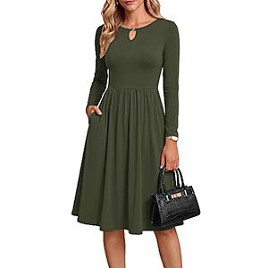 KIRUNDO Women's Midi Empire Waist Long Sleeve A-Line Dress (4 Colors) from