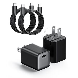 2-Pk Wegear 30W USB-C GaN III Wall Charger Block & Cable (Black or White)