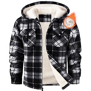 Ceoutdoor Men's Plaid Flannel Sherpa-Lined Zip-Up Hoodie Jacket (Various) $20 + Free S&H