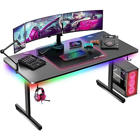 55" GTPLAYER Carbon Fibre Gaming Computer Desk w/ LED Lights $58.40 + Free Shipping