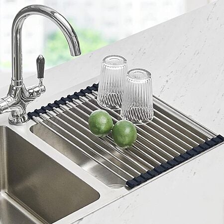 17.5" x 11.8" Seropy Kitchen Stainless Steel Roll Up Dish Over The Sink Drying Rack $6.27 + Free Shipping w/ Prime or on $35+