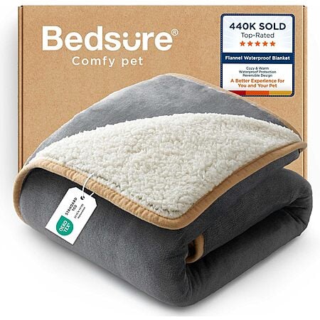 25" x 35" Bedsure Waterproof Soft Sherpa/Fleece Reversible Pet Blanket (Grey) $10.38 + Free Shipping w/ Prime or on $35+