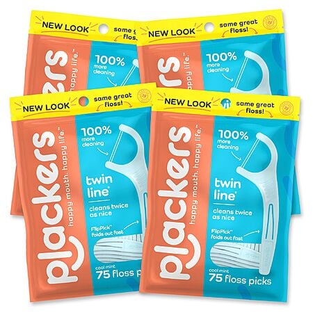 4-Pack 75-Count Plackers Twin Line Dental Floss Picks (Cool Mint) $8.59 ($2.14/pack) w/ S&S + Free Shipping w/ Prime or on $35+