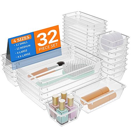 32-Piece StorMiracle Clear Drawer Organizer Set (4 Sizes) $9.99 + Free Shipping w/ Prime or on $35+